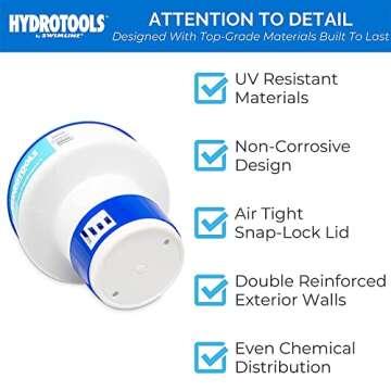 HYDROTOOLS BY SWIMLINE 8725 Large Capacity Pool & Spa Chemical Dispenser | Compatible With Bromine & Chlorine Supports 1-3’’ Tablets | Adjustable Control Ring For Customizable Flow Rate