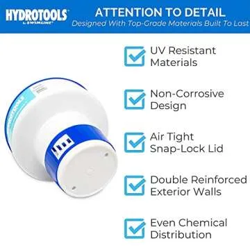 HYDROTOOLS BY SWIMLINE 8725 Large Capacity Pool & Spa Chemical Dispenser | Compatible With Bromine & Chlorine Supports 1-3’’ Tablets | Adjustable Control Ring For Customizable Flow Rate