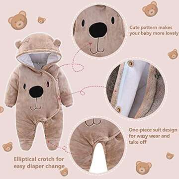 ALLAIBB Baby Newborn Snowsuit Winter Hooded Footie Fleece Jumpsuit for Infant Girls Boys