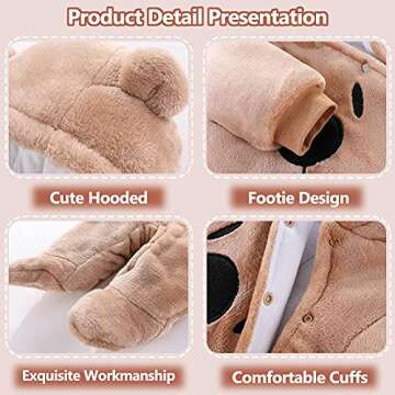 ALLAIBB Baby Newborn Snowsuit Winter Hooded Footie Fleece Jumpsuit for Infant Girls Boys