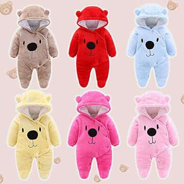 ALLAIBB Baby Newborn Snowsuit Winter Hooded Footie Fleece Jumpsuit for Infant Girls Boys
