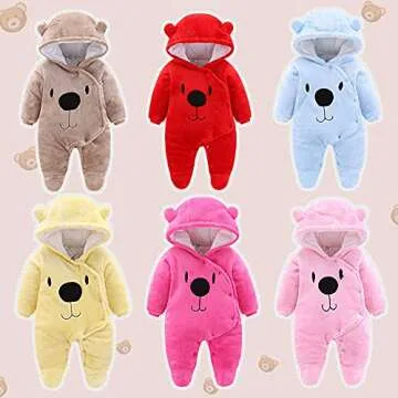 ALLAIBB Baby Newborn Snowsuit Winter Hooded Footie Fleece Jumpsuit for Infant Girls Boys