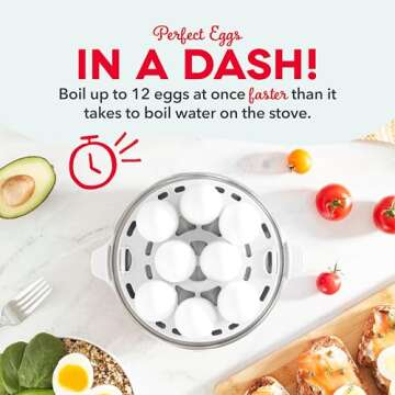 DASH Deluxe Rapid Egg Cooker for Hard Boiled, Poached, Scrambled Eggs, Omelets, Steamed Vegetables, Dumplings & More, 12 capacity, with Auto Shut Off Feature - White