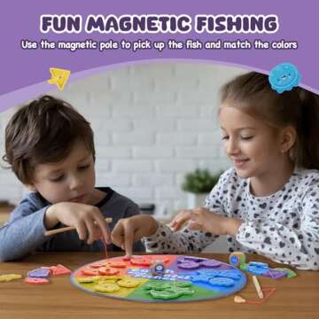 TQJ Wooden Montessori Toy for Toddlers Fishing Game for Fine Motor Skill Color and Shape Sorter with Magnetic Gift for 3+ Years Old Girls Boys Christmas Birthday