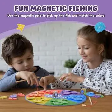 TQJ Wooden Montessori Toy for Toddlers Fishing Game for Fine Motor Skill Color and Shape Sorter with Magnetic Gift for 3+ Years Old Girls Boys Christmas Birthday