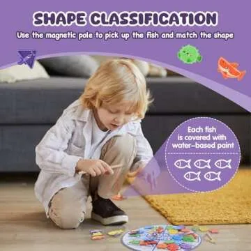 TQJ Wooden Montessori Toy for Toddlers Fishing Game for Fine Motor Skill Color and Shape Sorter with Magnetic Gift for 3+ Years Old Girls Boys Christmas Birthday