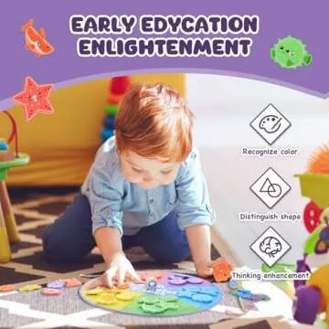 TQJ Wooden Montessori Toy for Toddlers Fishing Game for Fine Motor Skill Color and Shape Sorter with Magnetic Gift for 3+ Years Old Girls Boys Christmas Birthday