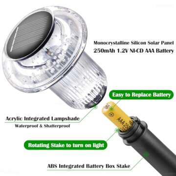 Priddop Solar Lights Outdoor Pathway Lights 8 Pack LED Waterproof Warm White Mushroom Shape for Gard...