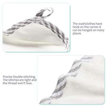 HIPHOP PANDA Baby Washcloths, Rayon Made from Bamboo - 2 Layer Ultra Soft Absorbent Newborn Bath Face Towel - Reusable Baby Wipes for Delicate Skin - Gray Stripe, 6 Pack