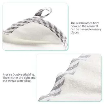 HIPHOP PANDA Baby Washcloths, Rayon Made from Bamboo - 2 Layer Ultra Soft Absorbent Newborn Bath Face Towel - Reusable Baby Wipes for Delicate Skin - Gray Stripe, 6 Pack