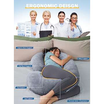 INSEN Pregnancy Pillow,Maternity Body Pillow with Velvet Cover,C Shaped Body Pillow for Sleeping (Grey)