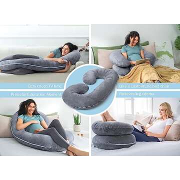 INSEN Pregnancy Pillow,Maternity Body Pillow with Velvet Cover,C Shaped Body Pillow for Sleeping (Grey)