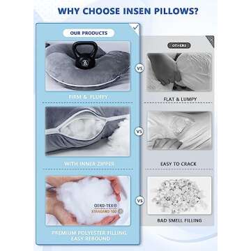 INSEN Pregnancy Pillow,Maternity Body Pillow with Velvet Cover,C Shaped Body Pillow for Sleeping (Grey)