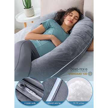 INSEN Pregnancy Pillow,Maternity Body Pillow with Velvet Cover,C Shaped Body Pillow for Sleeping (Grey)