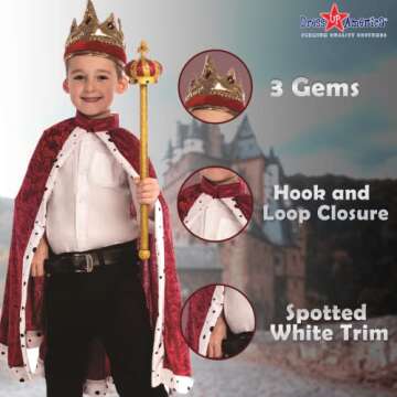 Dress Up America King Crown and Robe - King Costume for Kids - One Size Fits Most (Red)