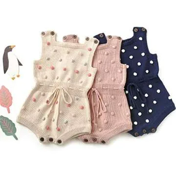 Simplee kids Baby Girl Kint Rompers Fall Sleeveless Pompoms Baby Girl Rompers 3-6 Months Little Girl Apricot Overall Jumpsuit Outfit