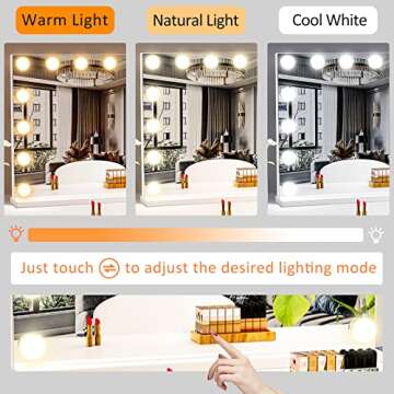 Gvnkvn 18 Extra Bulbs Vanity Mirror with Lights with USB & Type-C Charing, 32WX24L Tabletop Hollyhood Makeup Mirror, Lighted Vanity Mirror,3 Colors Modes,Touch Control,Metal Frame,White