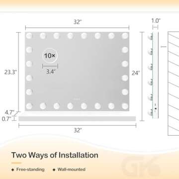 Gvnkvn 18 Extra Bulbs Vanity Mirror with Lights with USB & Type-C Charing, 32WX24L Tabletop Hollyhood Makeup Mirror, Lighted Vanity Mirror,3 Colors Modes,Touch Control,Metal Frame,White