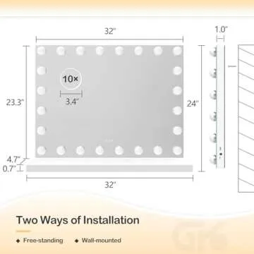 Gvnkvn 18 Extra Bulbs Vanity Mirror with Lights with USB & Type-C Charing, 32WX24L Tabletop Hollyhood Makeup Mirror, Lighted Vanity Mirror,3 Colors Modes,Touch Control,Metal Frame,White