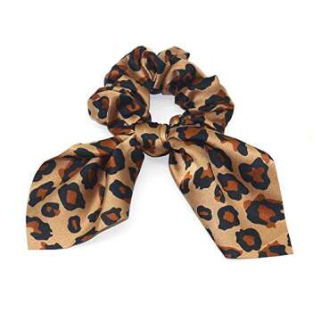 4 Pack Leopard Print Bunny Ears Hair Scarf Bow Ponytail Holder Hair Scrunchies Animal Print Scrunchies Elastic Hair Ties Hair Bands Hair Accessories Girls for Dance,Long Blonde Hair