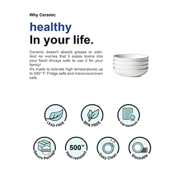 LE TAUCI 42oz Pasta Bowls Set Elegant Ceramic Serving Dishes