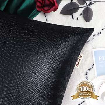 BRAWARM Black Leather Throw Pillows 16 X 16 Inches, Snake Leather Pillow Covers Pack of 2, Faux Leather Decorative Pillow Covers for Couch Living Room Garden Bed Sofa Home