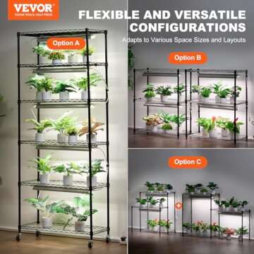 VEVOR DIY Plant Stand with Grow Light, 6-Tier Large Tall Plant Shelf with 192W 5000K Full Spectrum G...