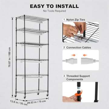 VEVOR DIY Plant Stand with Grow Light, 6-Tier Large Tall Plant Shelf with 192W 5000K Full Spectrum Grow Lights, Indoor Grow Light Shelf with Wheels for Seed Starting 29.5" L x 13.8" W x 70.9" H
