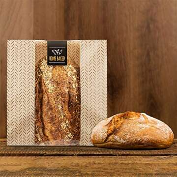 Cute & Elegant Bakery Bags with Window - 30 PE Coated Paper Bags with 30 Stickers - Durable Brown Kraft Paper Bags for Sourdough Loaf, Cookies, and Baked Gifts - 14 x 10 x 4 Cookie Bags