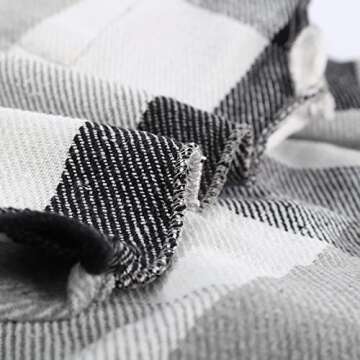 PRETTYGARDEN Women's Fall Clothes Plaid Shacket Jacket Trendy Casual Long Sleeve Button Down Flannel Shirts Fashion Blouse(Light Grey,Small)