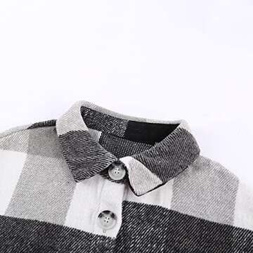 PRETTYGARDEN Women's Fall Clothes Plaid Shacket Jacket Trendy Casual Long Sleeve Button Down Flannel Shirts Fashion Blouse(Light Grey,Small)