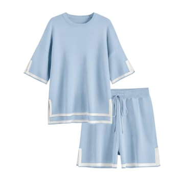 Ekouaer Women's Knit Lounge Set - Cozy 2 Piece Sweater & Shorts Loungewear