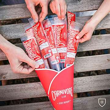 Carnivore Club Exotic Jerky Bouquet - Includes 20 Delicious Exotic Meat Sticks in 4 Flavors - Jerky Lover Gift - Fun Gift For Men and Women - Wild Game Sampler
