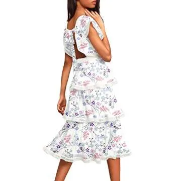 ETCYY Women's Summer Ruffle Dress Tiered Layed Chiffon Lace Short Sleeve Boho Floral Print Party Wed...
