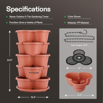 VIVOSUN Stackable Vertical Planter for Strawberries and Herbs