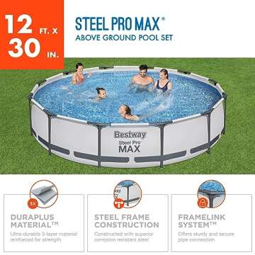 Bestway Steel Pro MAX 12 Foot x 30 Inch Round Metal Frame Above Ground Outdoor Backyard Swimming Pool Set with 330 GPH Filter Pump