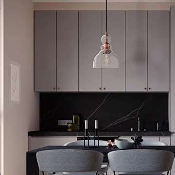 Modern 1 Light Industrial Farmhouse Adjustable semi Flush Mount Installation Hand Blown seeded Glass Washed Copper Ceiling Light for Bedroom Kitchen Island Sink Restaurant bar Corridor