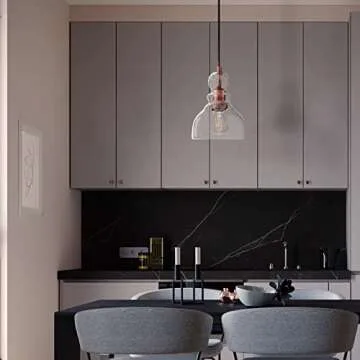 Modern 1 Light Industrial Farmhouse Adjustable semi Flush Mount Installation Hand Blown seeded Glass Washed Copper Ceiling Light for Bedroom Kitchen Island Sink Restaurant bar Corridor