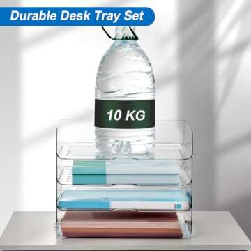 Desk Organizer and Storage,4-Tier Paper Letter Tray Organizer,Stackable Clear Desktop Organizer for Documents,Book Magazine Storage,Office Supplies, (Clear,4 Pack)