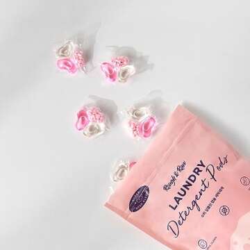 ROUGH & RAW, Laundry Detergent Pods, Cherry Blossom, Pink, High efficiency, Scent Booster, 30 count