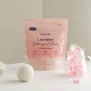 ROUGH & RAW, Laundry Detergent Pods, Cherry Blossom, Pink, High efficiency, Scent Booster, 30 count