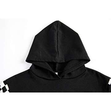 Meikulo Crop Tops Hoodies for Teen Girls Clothes Kids Cute Long Sleeve Athletic Shirts Checkered Sweatshirts and Sweatpants 2 Piece Outfits Sweatsuit Clothing Sets Activewear Black, 13-14 Years