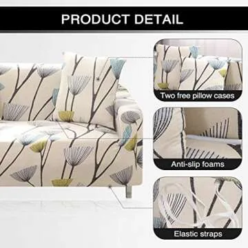 Lamberia Printed Sofa Cover Stretch Couch Cover Sofa Slipcovers for Couches and Loveseats with Two Free Pillow Case (Beige, Loveseat)