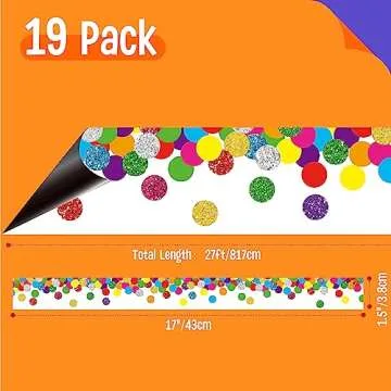 27 Feet Magnetic Border, 19 Sheet Confetti Bulletin Board Border Colorful Whiteboard Blackboard and ...