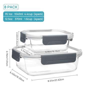 Vtopmart 8 Pack Glass Food Storage Containers with Lids, Meal Prep Containers, Airtight Lunch Contai...