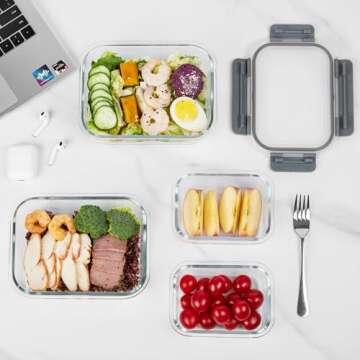 Vtopmart 8 Pack Glass Food Storage Containers with Lids, Meal Prep Containers, Airtight Lunch Containers Bento Boxes with Snap Locking Lids, for Microwave, Oven, Freezer and Dishwasher