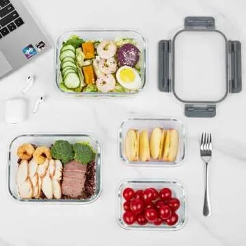 Vtopmart 8 Pack Glass Food Storage Containers with Lids, Meal Prep Containers, Airtight Lunch Containers Bento Boxes with Snap Locking Lids, for Microwave, Oven, Freezer and Dishwasher