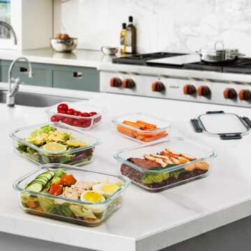 Vtopmart 8 Pack Glass Food Storage Containers with Lids, Meal Prep Containers, Airtight Lunch Containers Bento Boxes with Snap Locking Lids, for Microwave, Oven, Freezer and Dishwasher