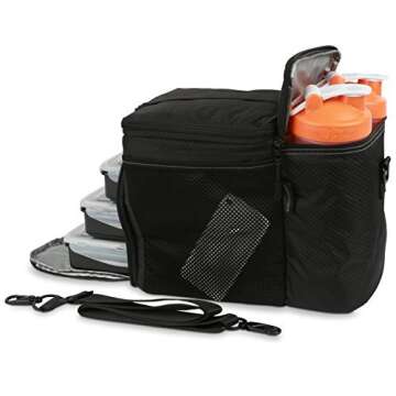 Evolutionize Meal Prep Insulated Lunch Bag - Meal Prep Cooler Bag Patented Lunch Box includes Portion Control Meal Prep Containers + Ice Pack (3 Meal, Black)