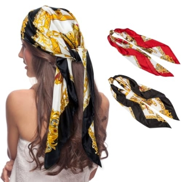 Senker Fashion 35" Women Satin Square Head Scarf, Pirate Accessories Silk Scarf Bandana for Hair Wra...